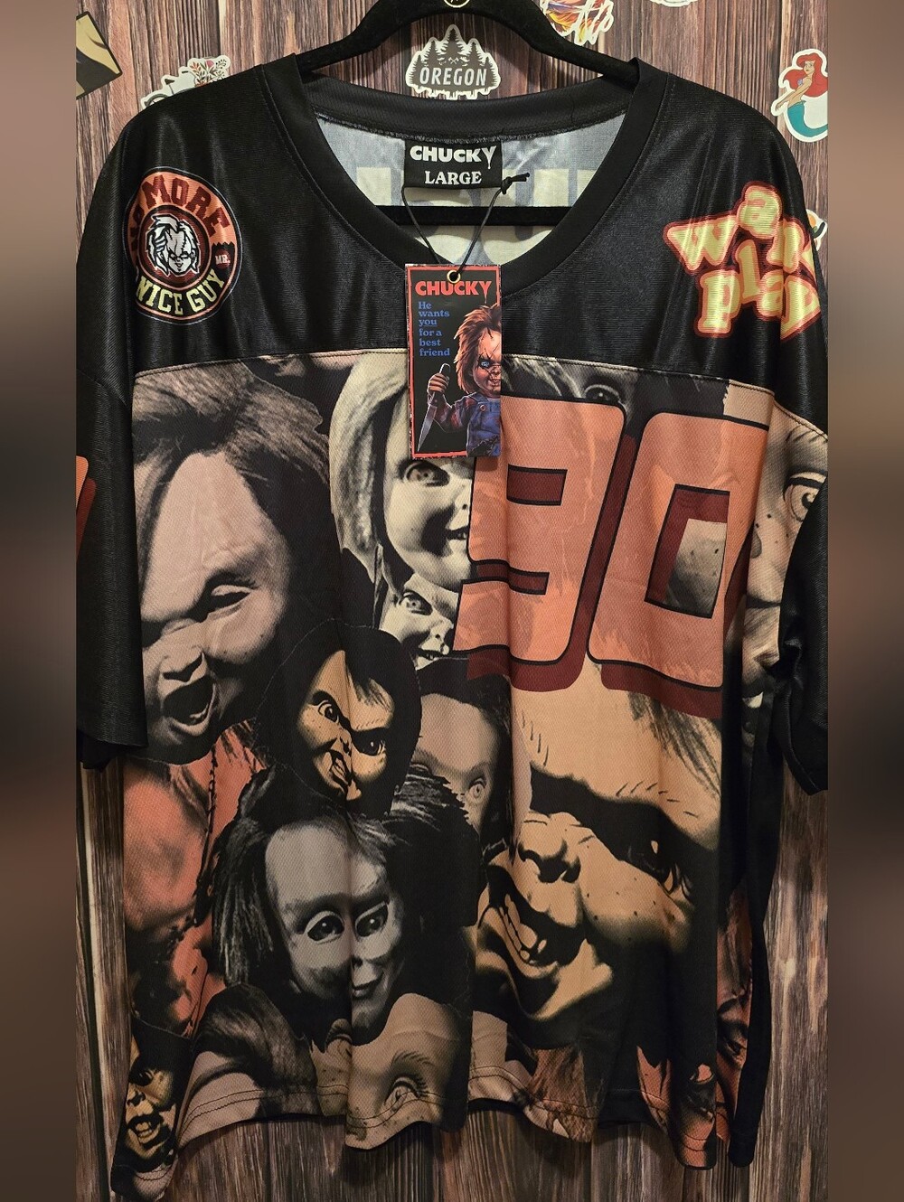 Chucky mens Black Graphic Horror Jersey Tee
